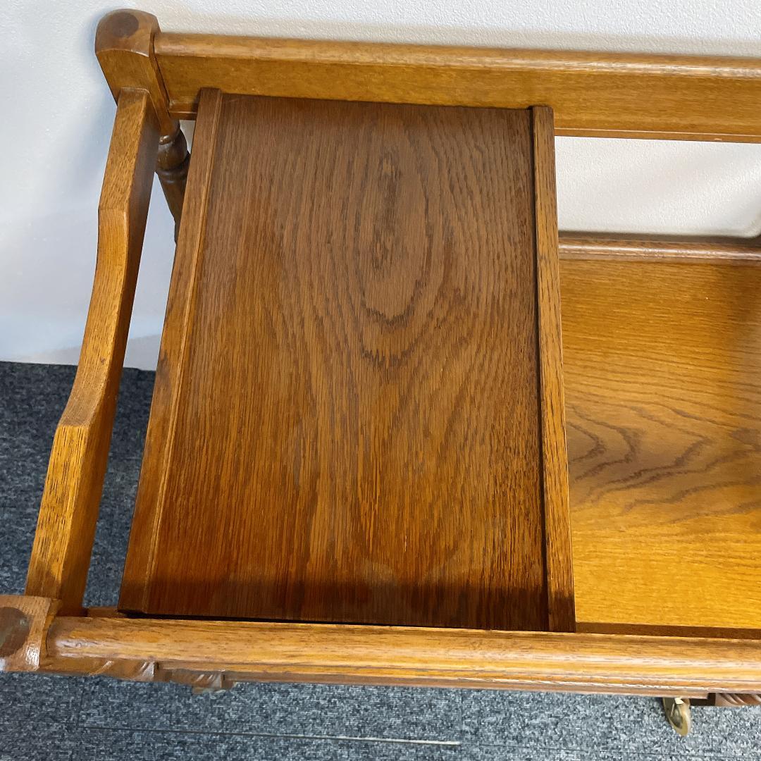 美品　カリモク キッチンワゴン 3段 キャスター アンティーク トレー取外し可