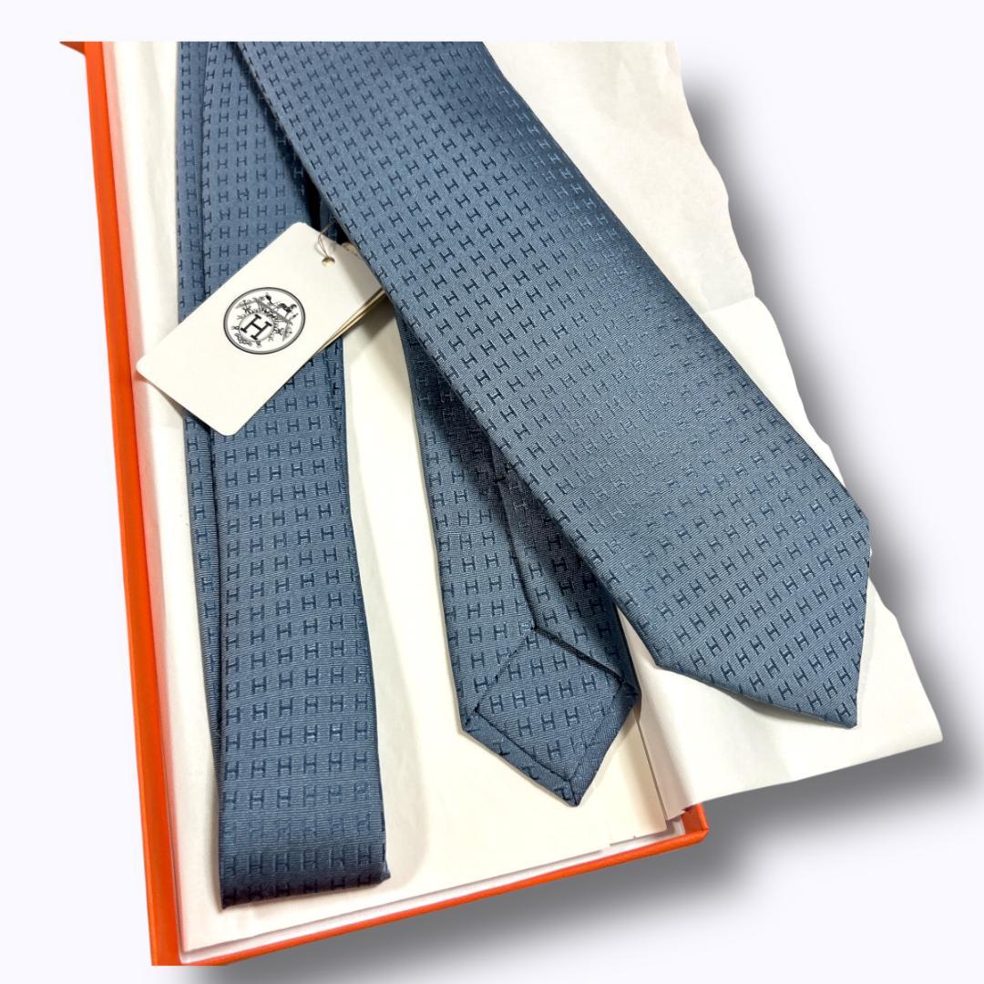 新品　エルメス ネクタイ ファソネ　光沢 H柄 シルク 箱付 ビジネス