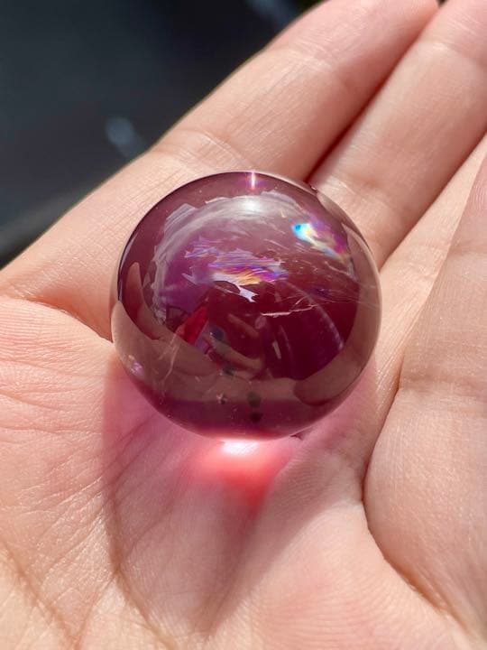 レア　虹入り　ロマネサイトインアメジスト　玉丸　ロマネシュ鉱　天然石　置物　開運