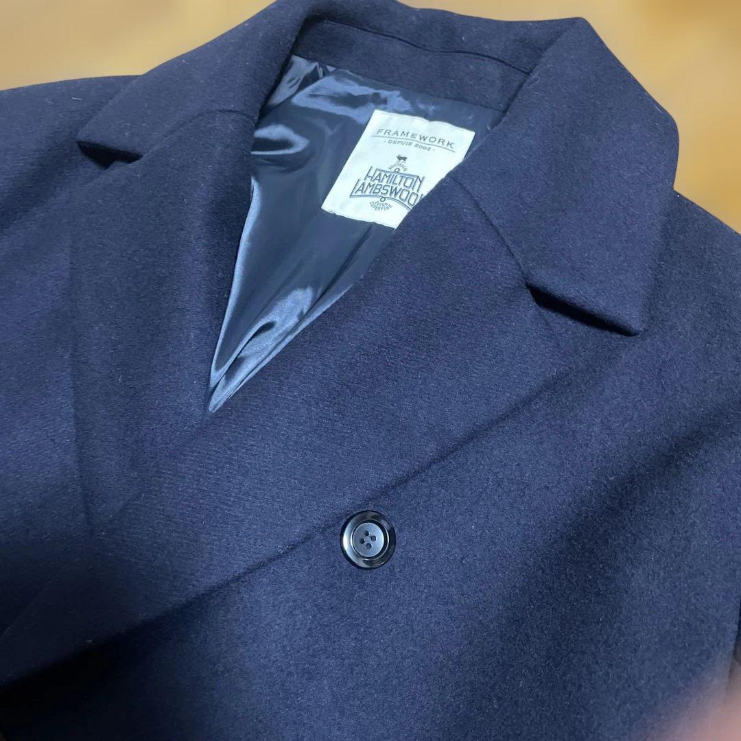 OT1FRAMEWORK ネイビーダブルブレストチェスターコート36