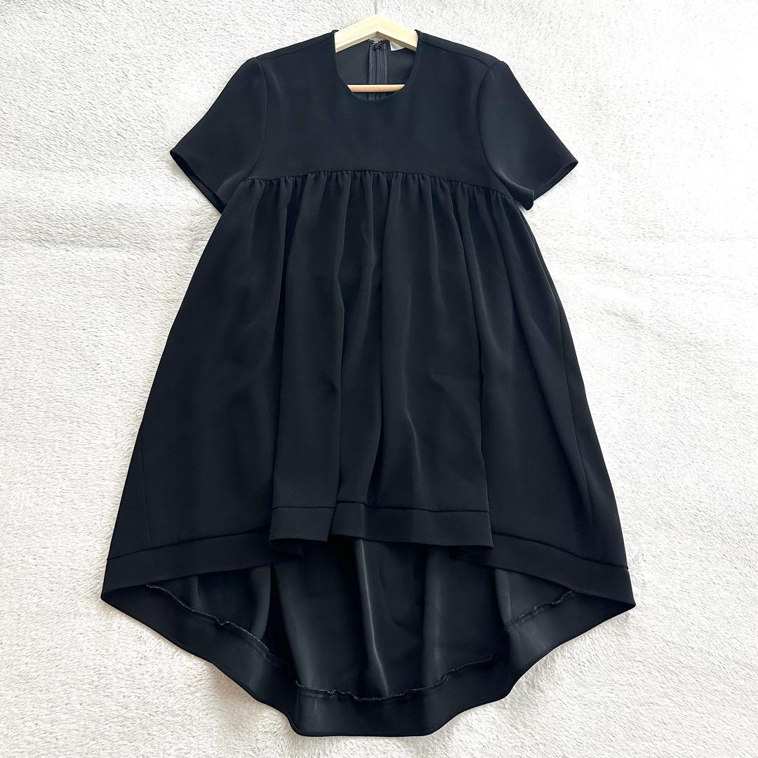 美品 YOKOCHAN ハーフスリーブヘムフレアブラウス 36 ブラック