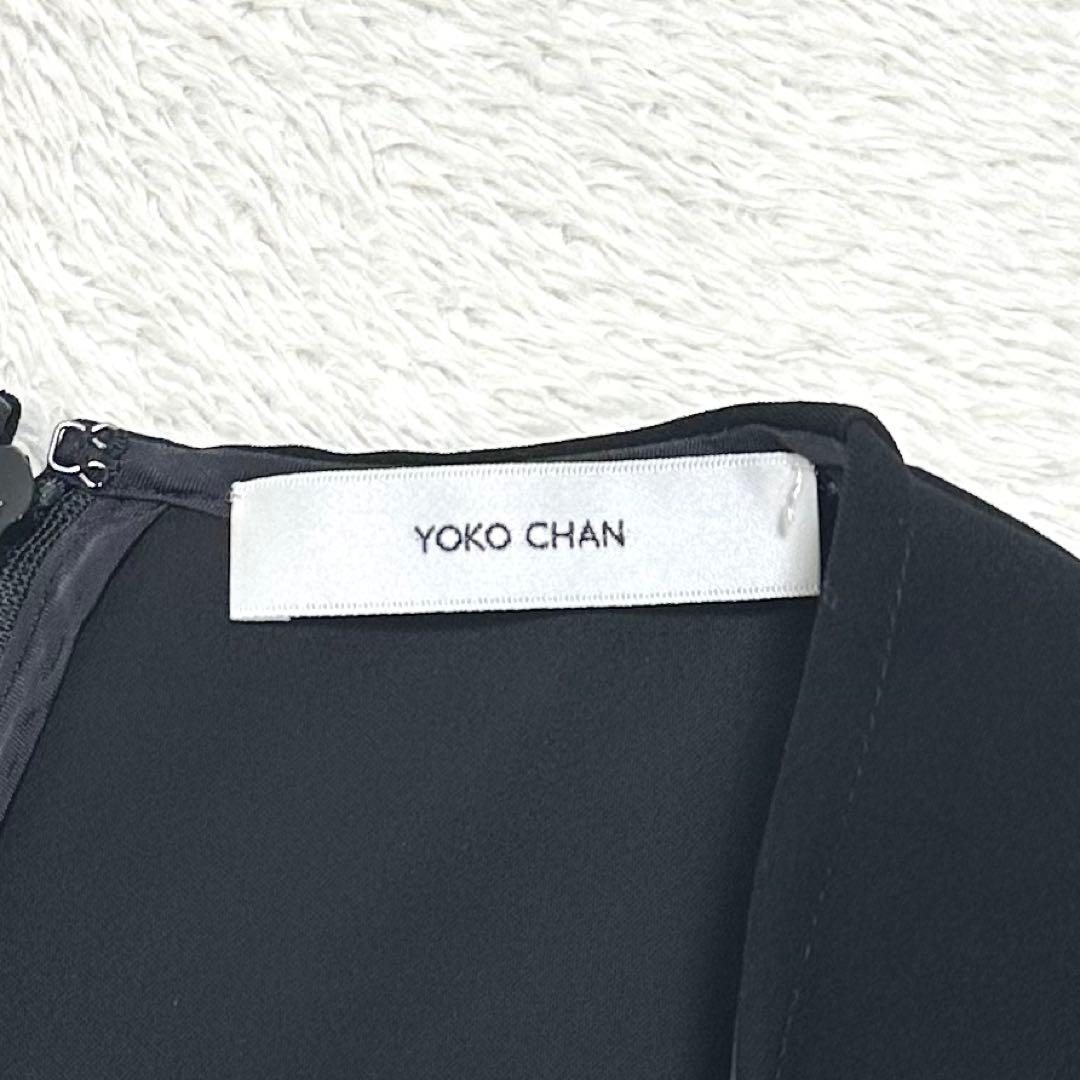 美品 YOKOCHAN ハーフスリーブヘムフレアブラウス 36 ブラック