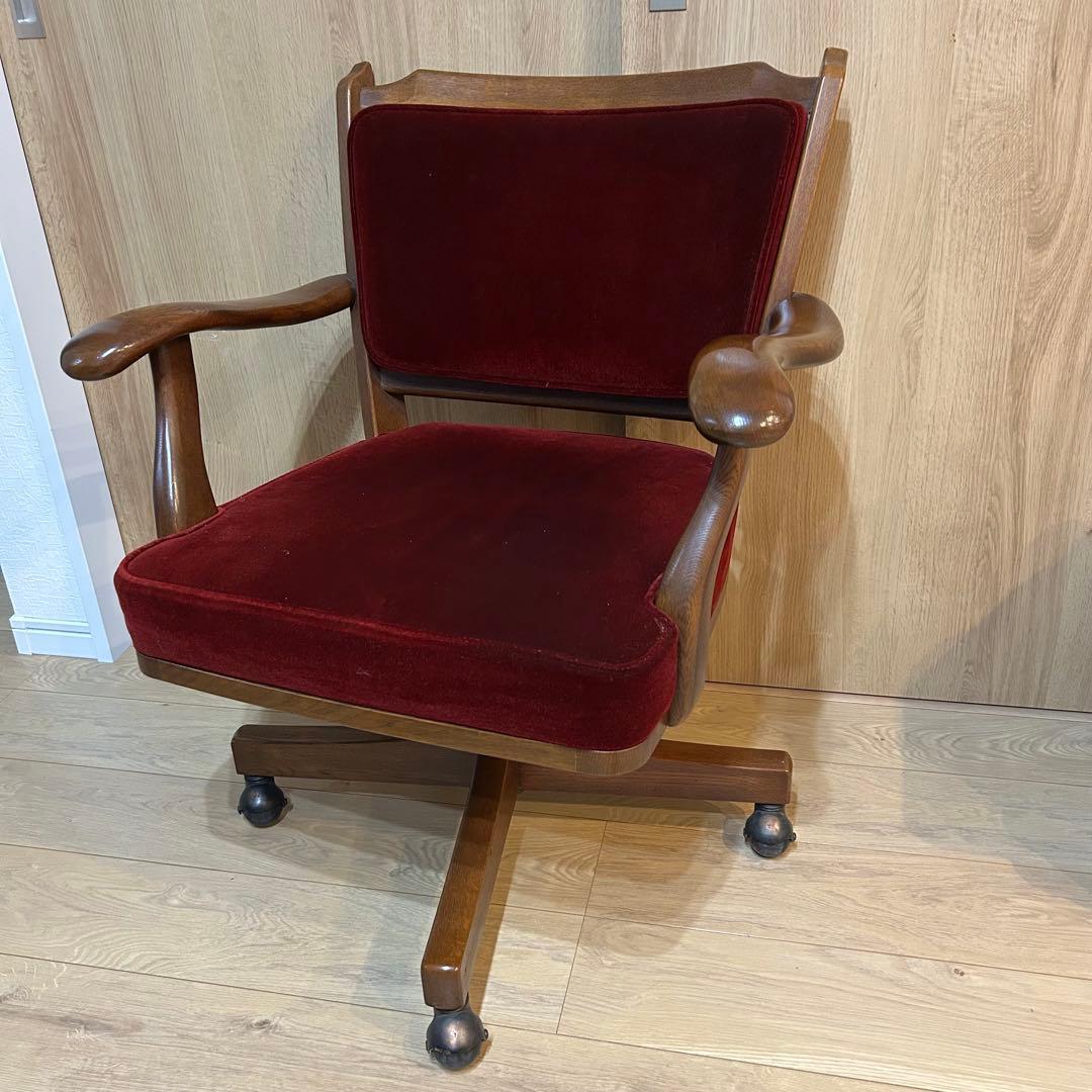 【希少】カリモク キャスター付き回転チェア コロニアル ヴィンテージ