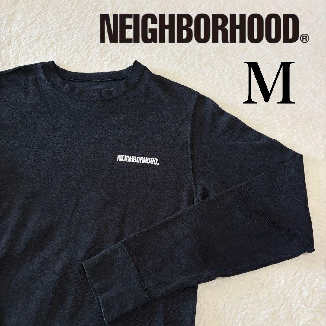 ネイバーフッド 綿×レーヨン リブ付き長袖T 1ポイント刺繍＋フロッキープリント