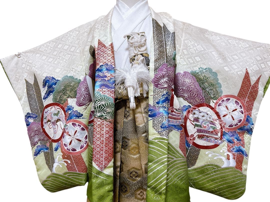 豪華刺繍入り♡七五三　3歳　男の子　抹茶色　緑系　小さめ