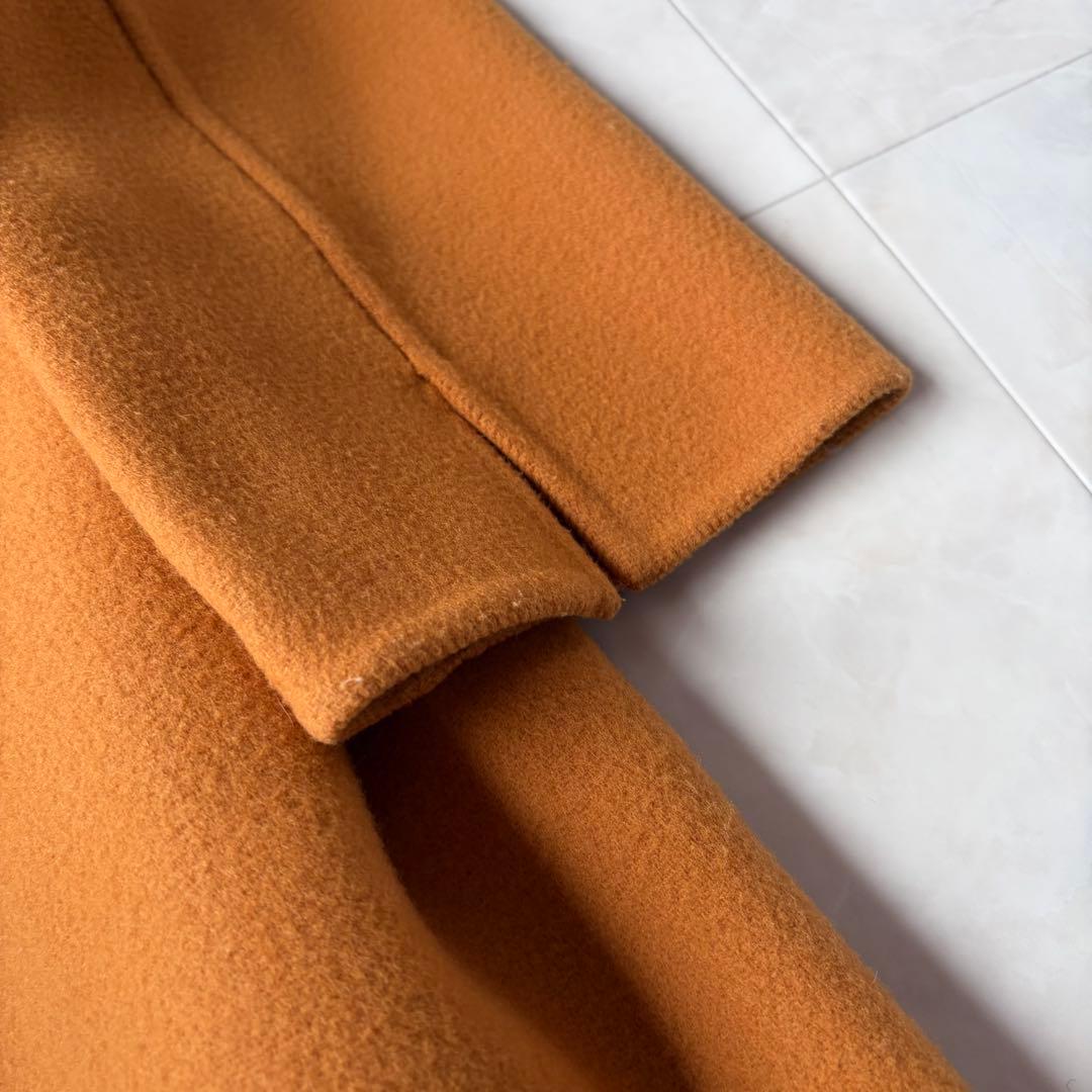 スピックアンドスパン ウール ノーカラーロングコート オレンジ 38 M ベルト