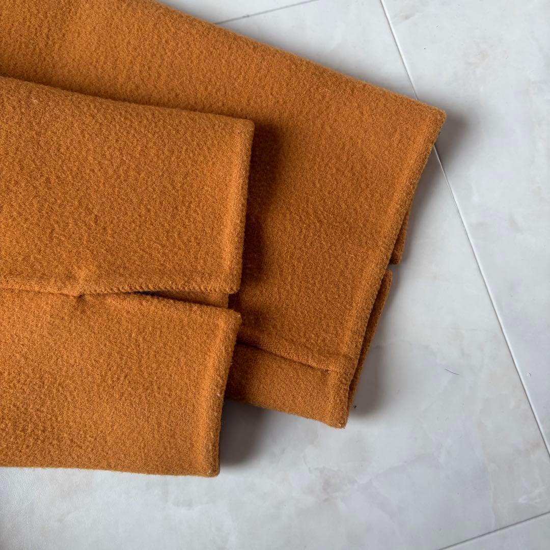 スピックアンドスパン ウール ノーカラーロングコート オレンジ 38 M ベルト