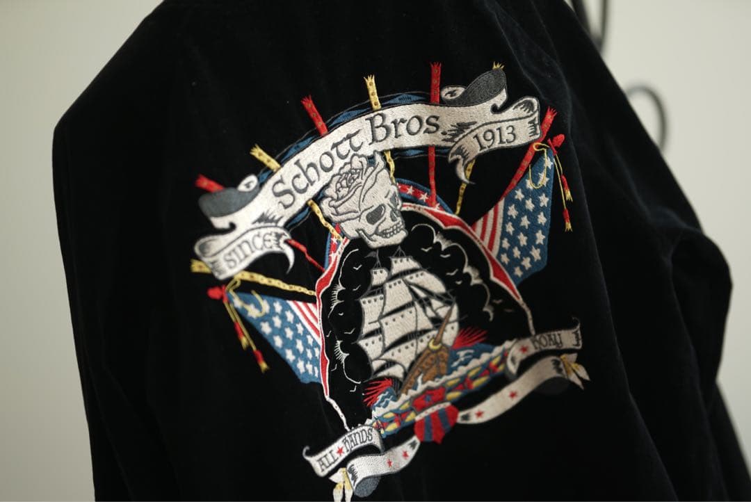 Schott リバーシブル ベロア スカジャン スカル 刺繍 ジャケット