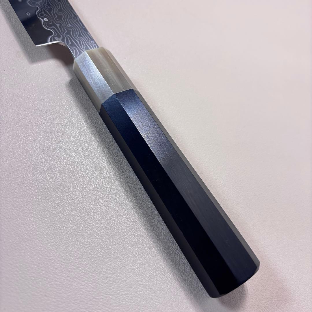 尺　300mm 墨流しダマスカス 柳刃包丁 黒檀本 牛八角柄　刺身包丁 和包丁︒