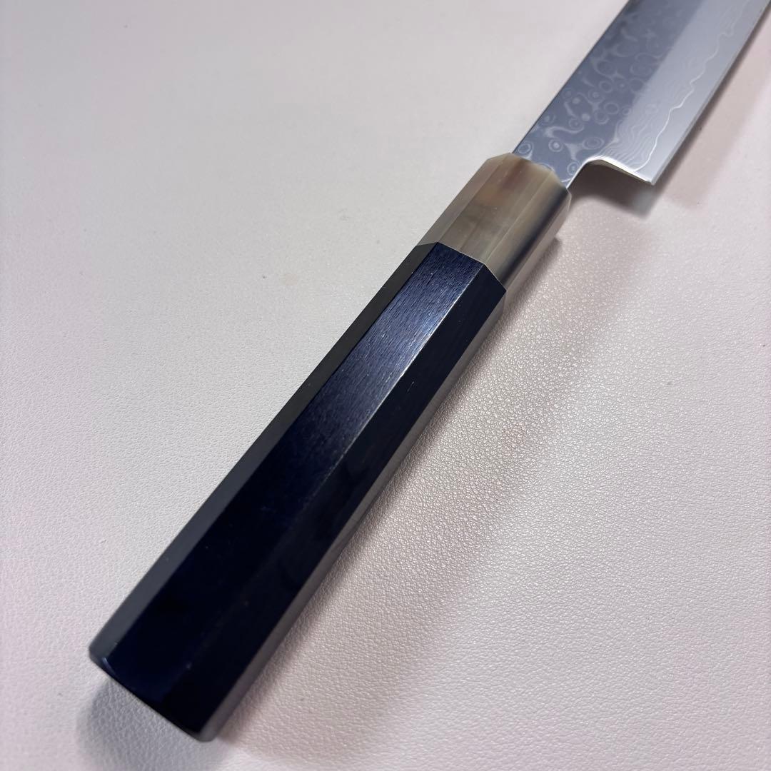 尺　300mm 墨流しダマスカス 柳刃包丁 黒檀本 牛八角柄　刺身包丁 和包丁︒