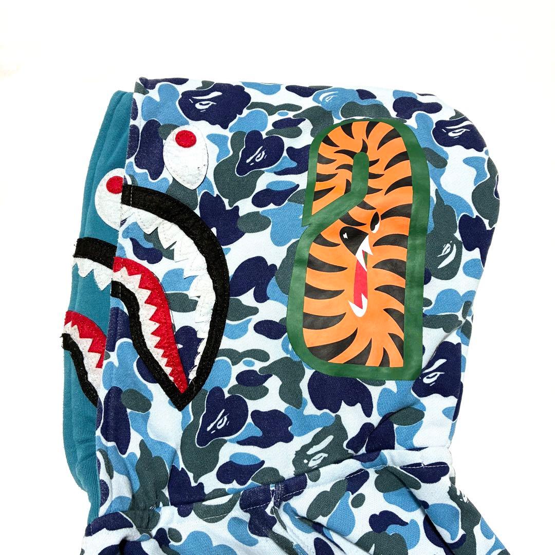 希少 A BATHING APE シャークパーカー ブルー カモフラ エイプ L