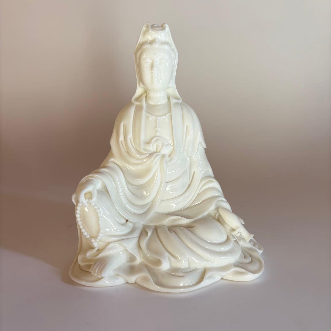 中国美術　玉白瓷　観音菩薩像　招生観音