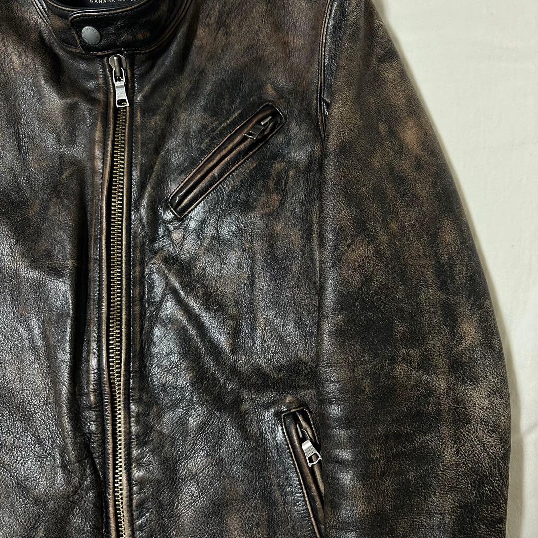 00s BANANA REPUBLIC 加工牛革 シングルライダース 雰囲気抜群
