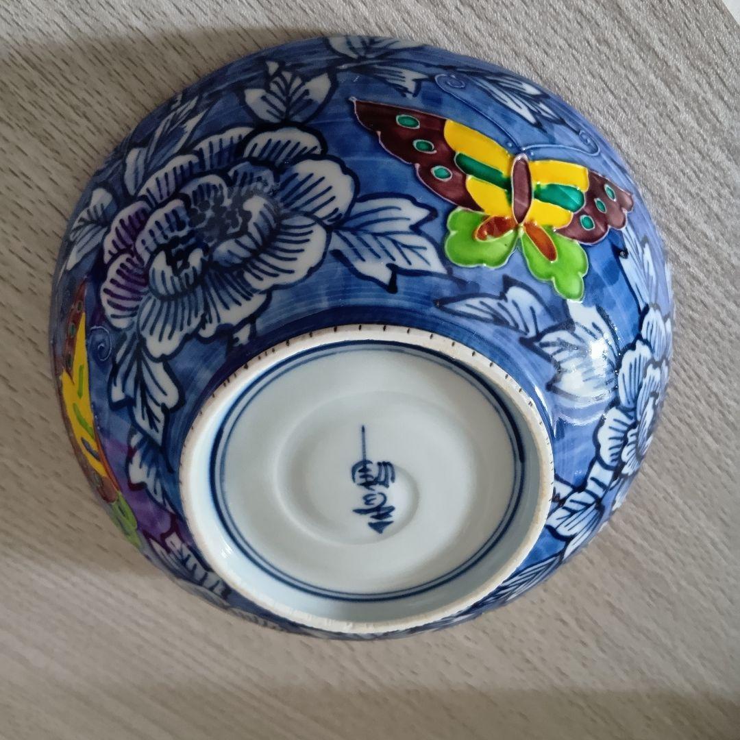 【美品】清水焼・京焼☆秀峰☆中鉢☆青色の牡丹と蝶々