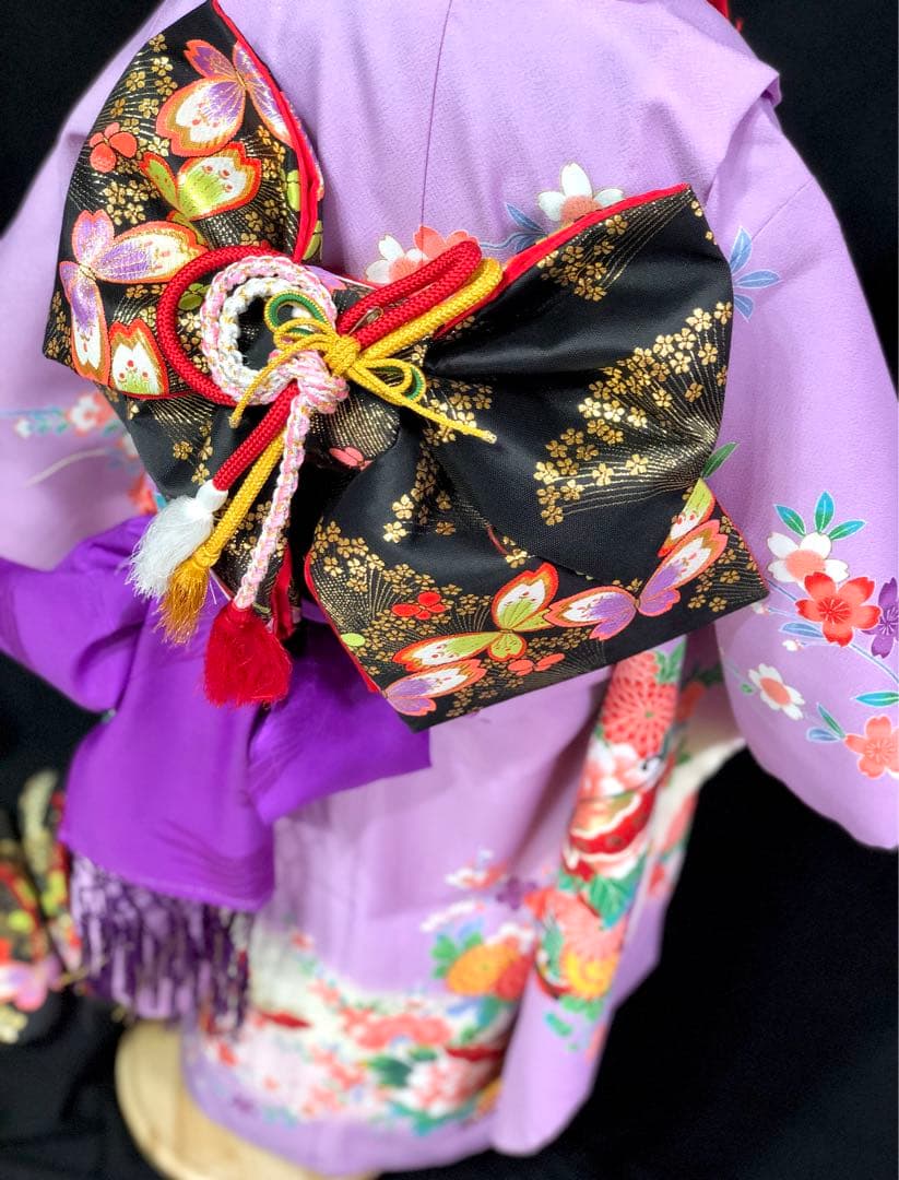 七五三　7歳　女の子　藤色　薄紫　四つ身　着物　作り帯　セット　753 七歳