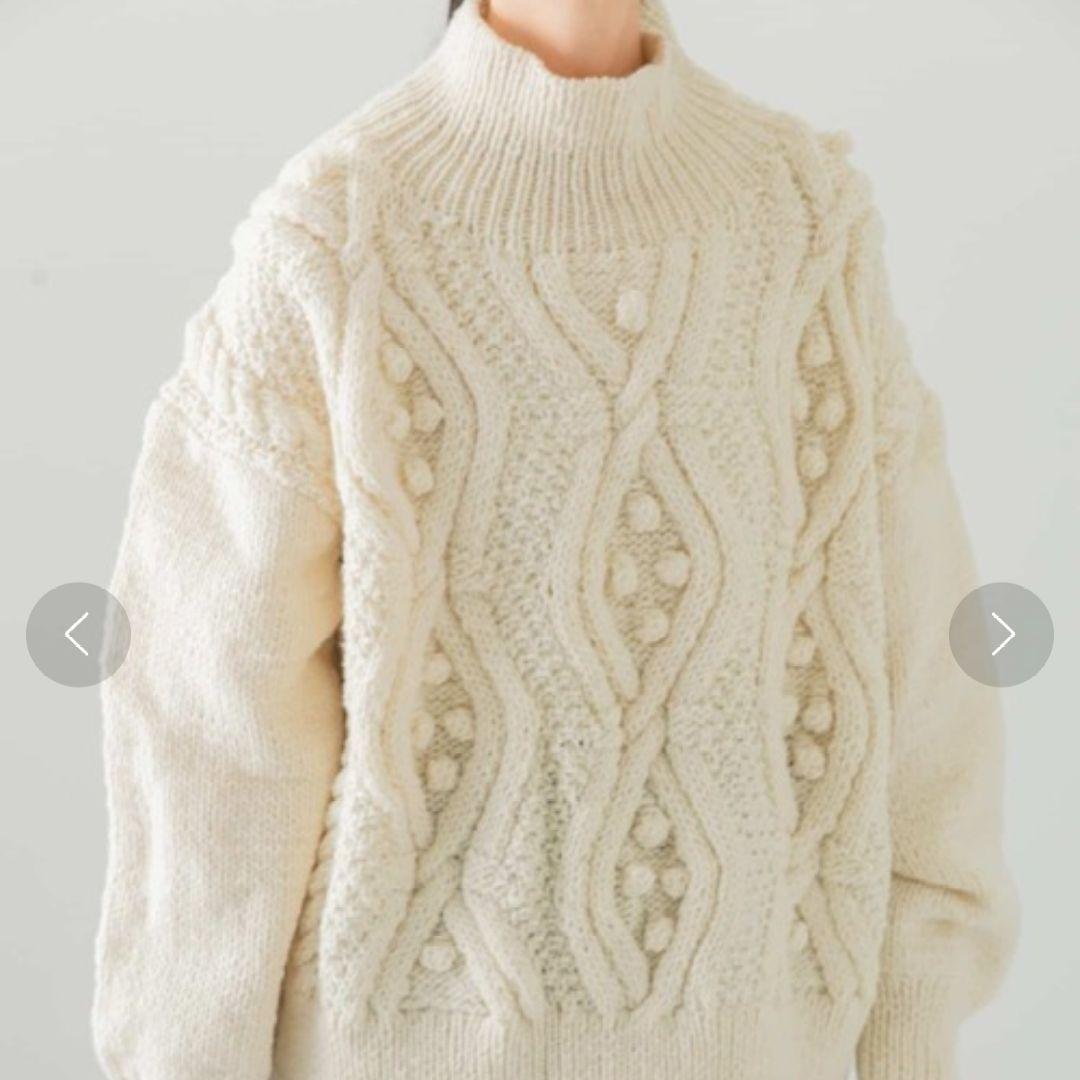 かぐれ 柄編みタートルネックプルオーバー アイボリー ケーブルニット セーター