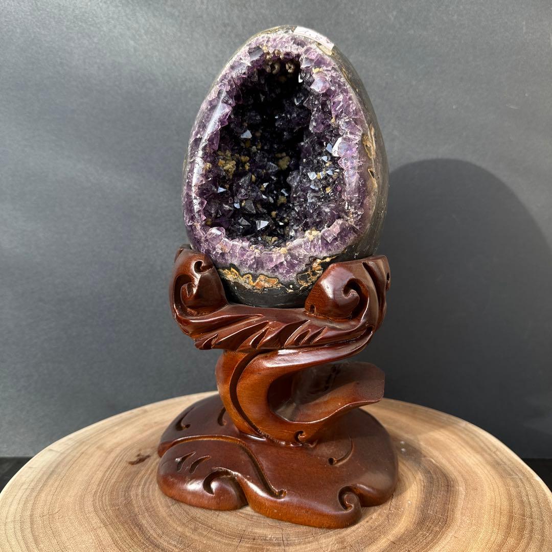 ウルグアイ産❣️天然石 イエローカルサイト共生アメジストのドーム　置物G.149