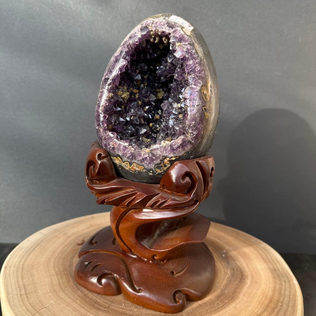 ウルグアイ産❣️天然石 イエローカルサイト共生アメジストのドーム　置物G.149