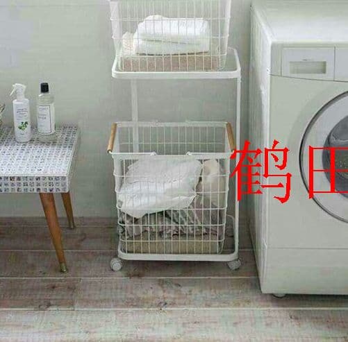 【大人気】洗濯かご ランドリーラックバスケット付き２段ワゴンナチュラル 白鹤K