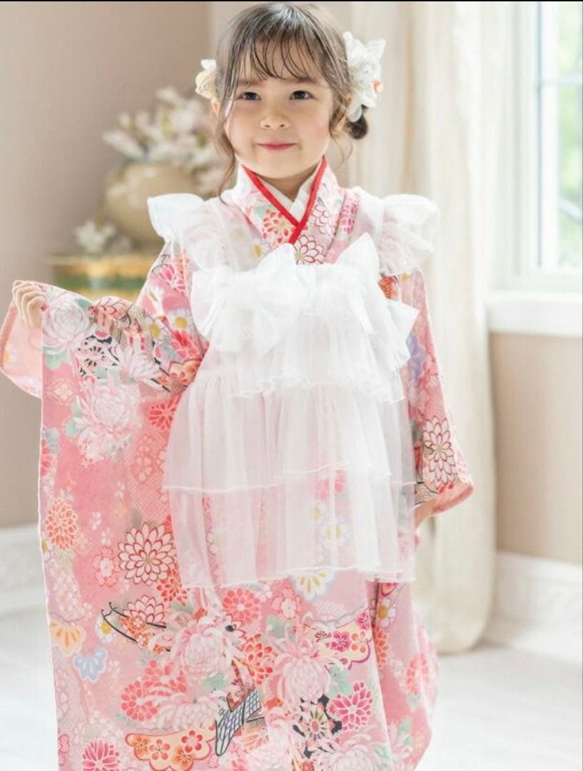 【キャサリンコテージ】チュールフリルエプロン着物ワンピース 100cm