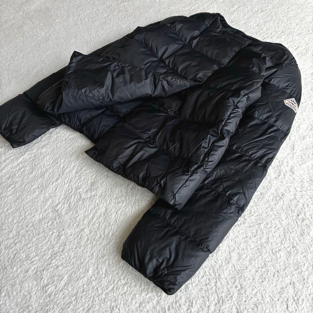 美品 ピレネックス カンヌ ノーカラーダウンジャケット 38 濃紺