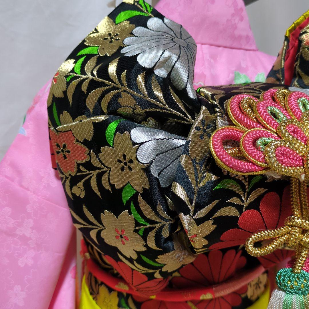 七五三　７歳用　ピンク着物コーディネート一式　簪セット付き　美品