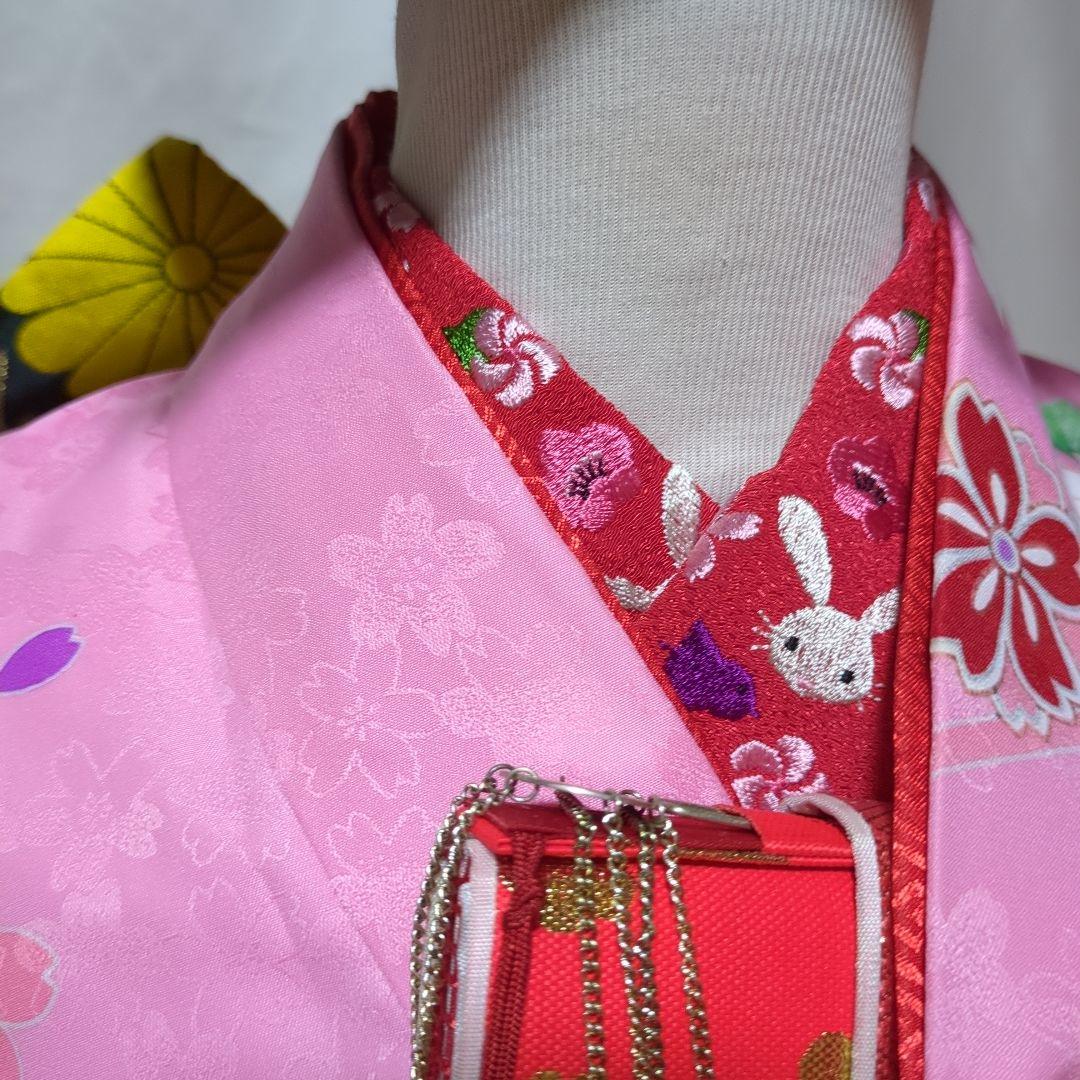 七五三　７歳用　ピンク着物コーディネート一式　簪セット付き　美品