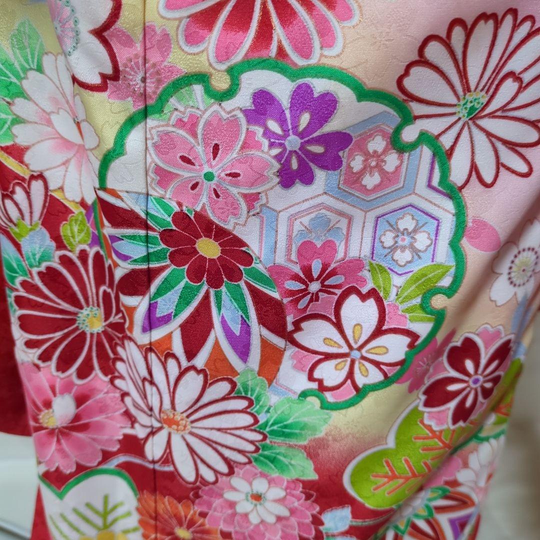 七五三　７歳用　ピンク着物コーディネート一式　簪セット付き　美品