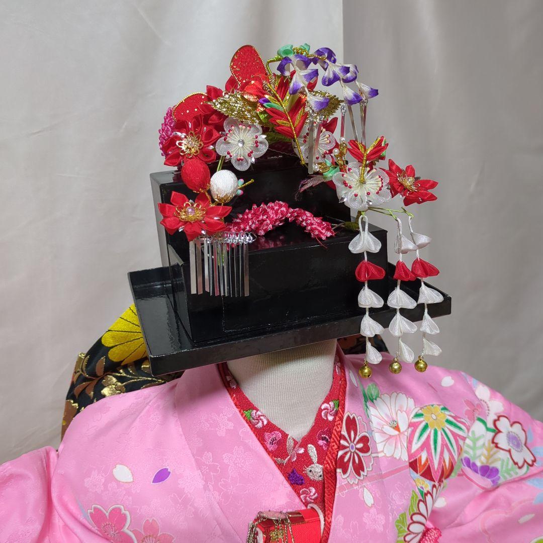 七五三　７歳用　ピンク着物コーディネート一式　簪セット付き　美品