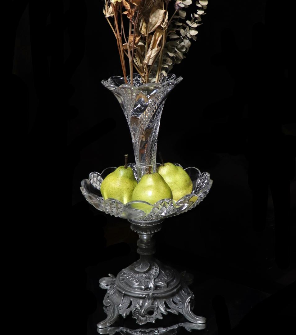 オールド・バカラ 博物館級 特大センターピース 花瓶&コンポート 46cm4kg