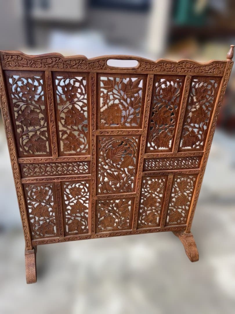 アンティーク　パーテンション　衝立　透し彫り　木製　01b40