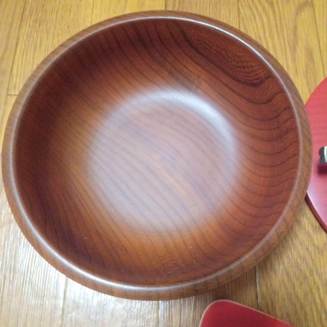 卯之松堂　木製 赤 朱色おひつ しゃもじセット 直径約20cm