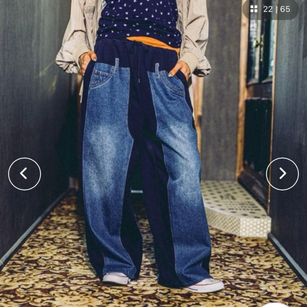 ニコアンド MODE NORM CORE デニムパッチワークパンツ ネイビー L