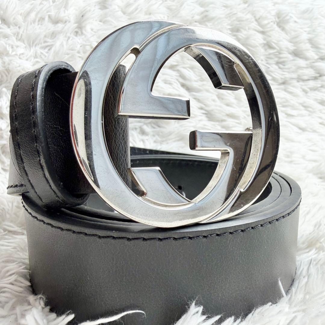 【極美品】GUCCI ベルト インターロッキング GG デカロゴ シルバー 黒