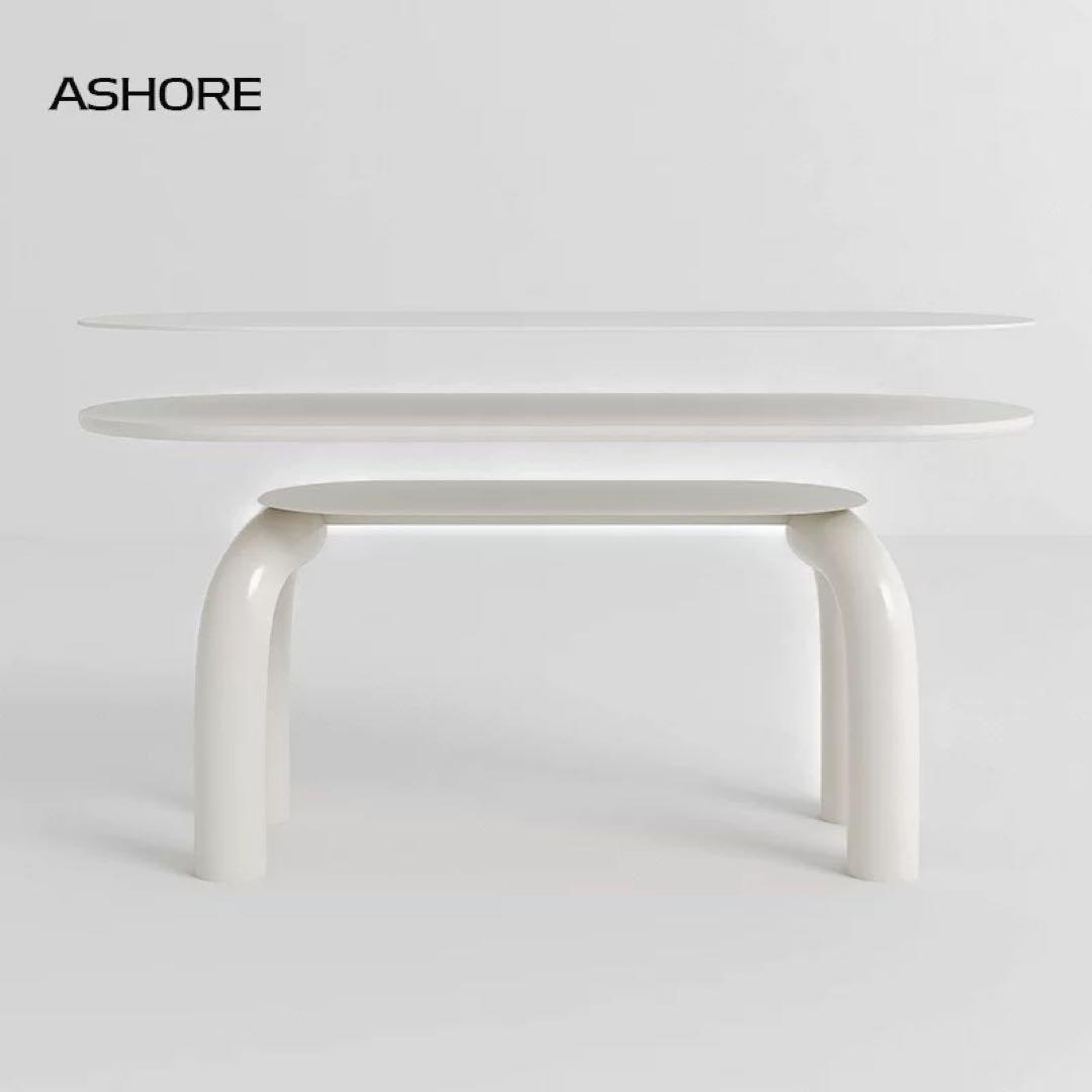 ホワイトセラミック楕円形ダイニングテーブル