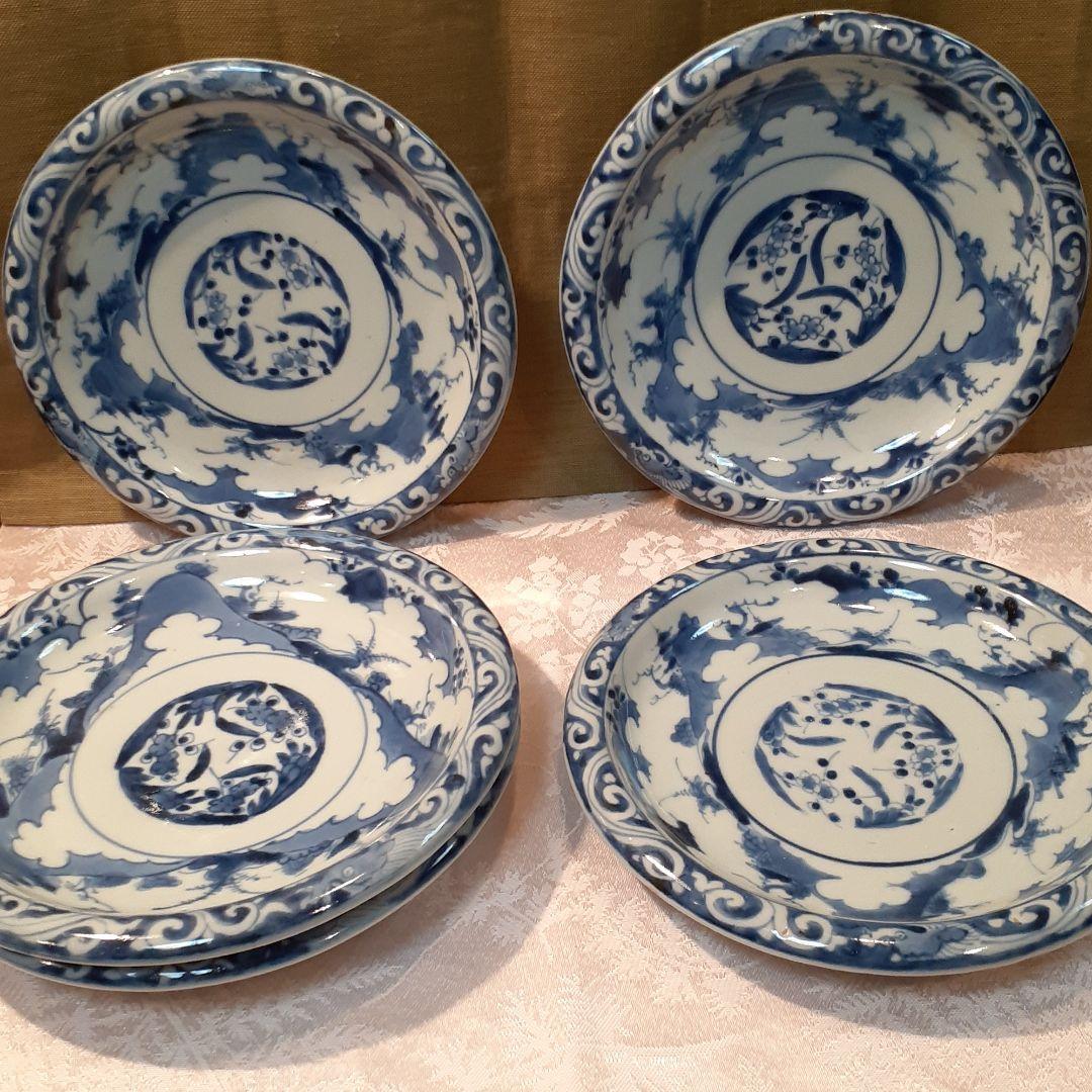 希少❤️古伊万里～玉縁蛸唐草紋平皿揃い