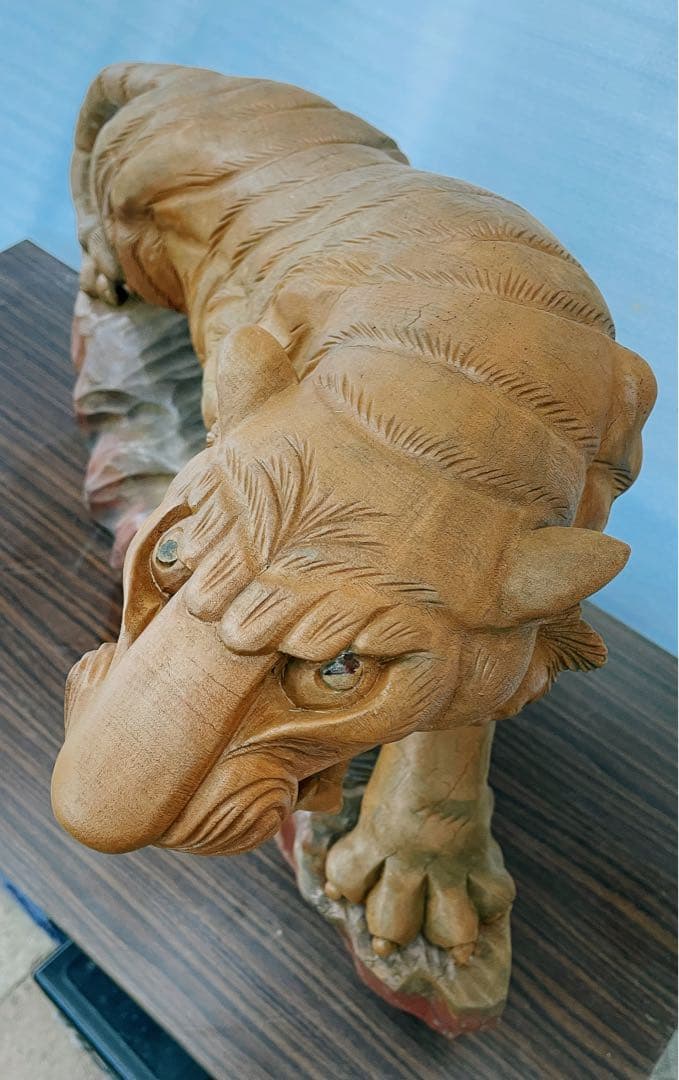 美品大型【昭和レトロ】 虎の置物　木彫り長さ約80cm高 約46cm置き物