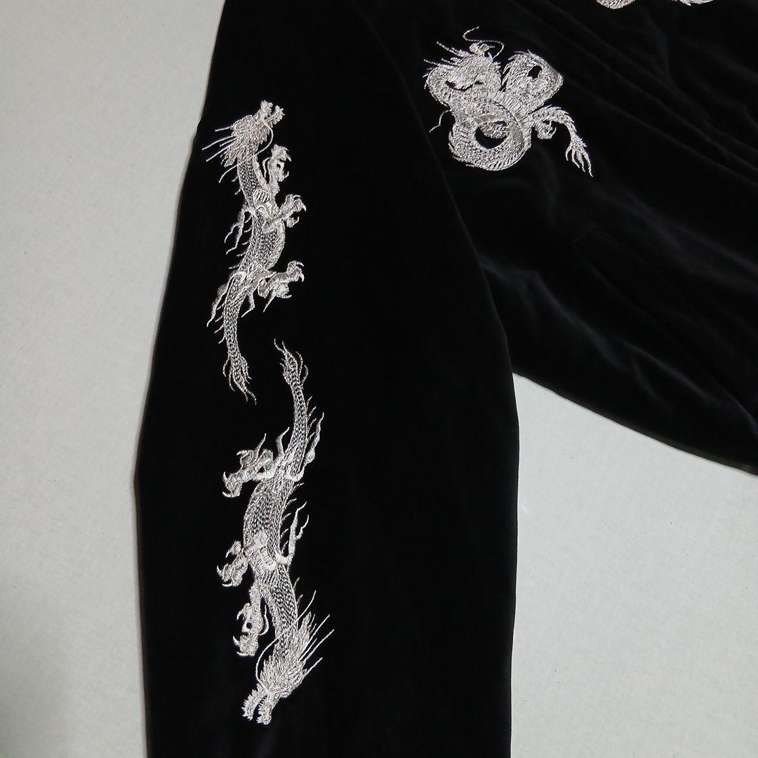 Hoshihime中綿入スカジャンベロア別珍キルト黒総龍刺繍Free 新品同様
