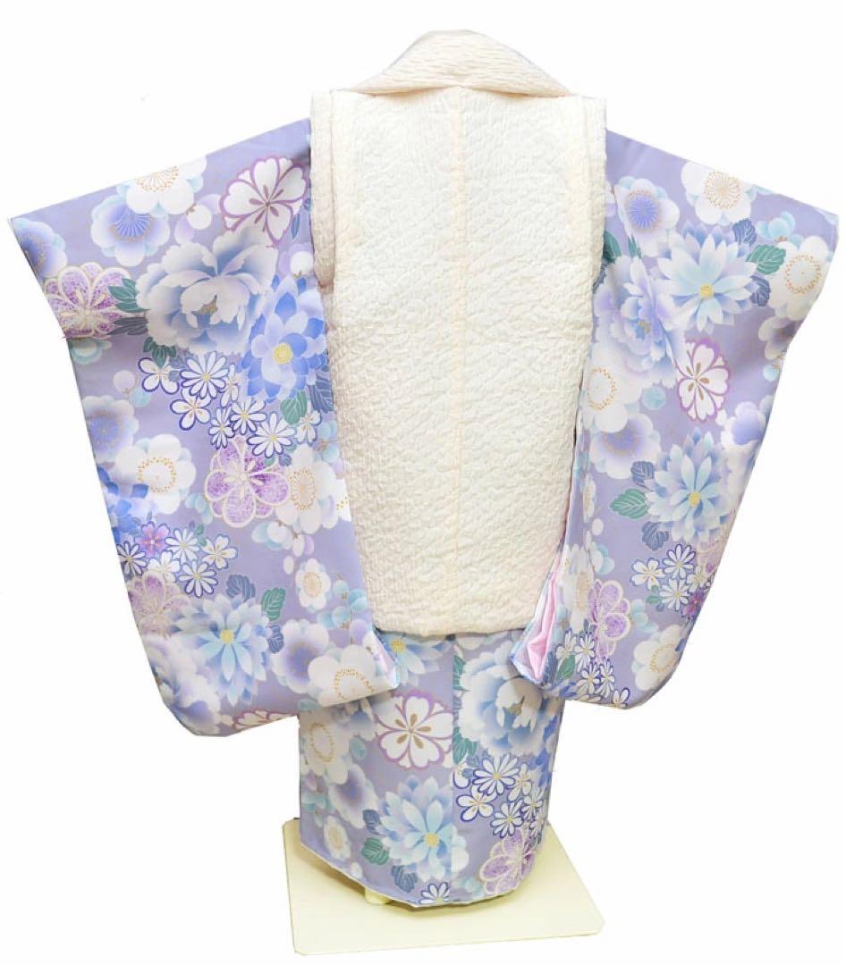 1点限り在庫処分七五三 着物 3歳 女の子 被布セット アイボリー/薄紫系