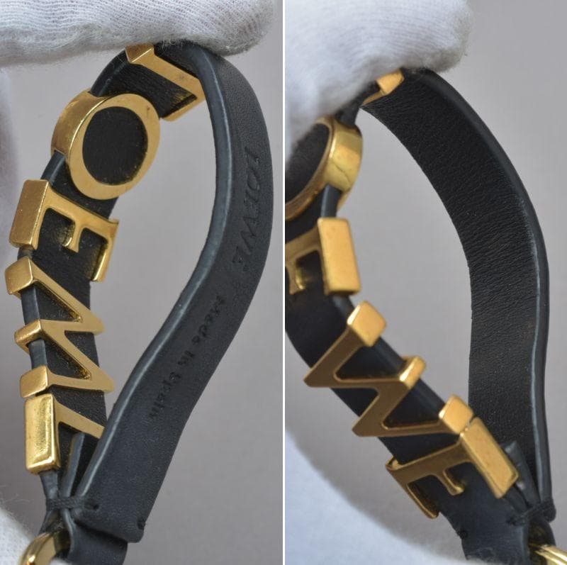 美品 LOEWE ロエベ キーリング ロゴ レザー ブラック ゴールド チャーム