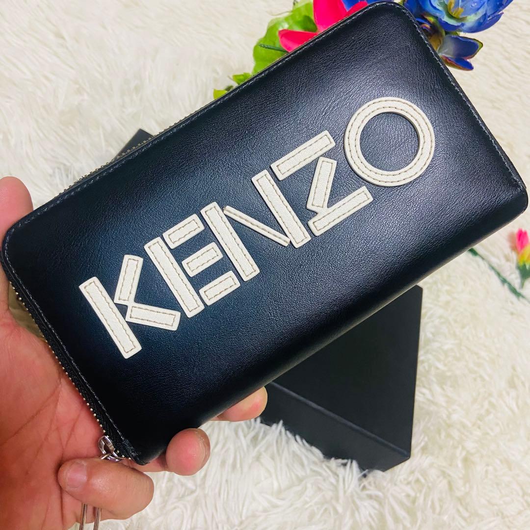 本革✨KENZO✨ケンゾー✨財布✨ラウンドファスナー✨ブラック✨パッチワーク✨