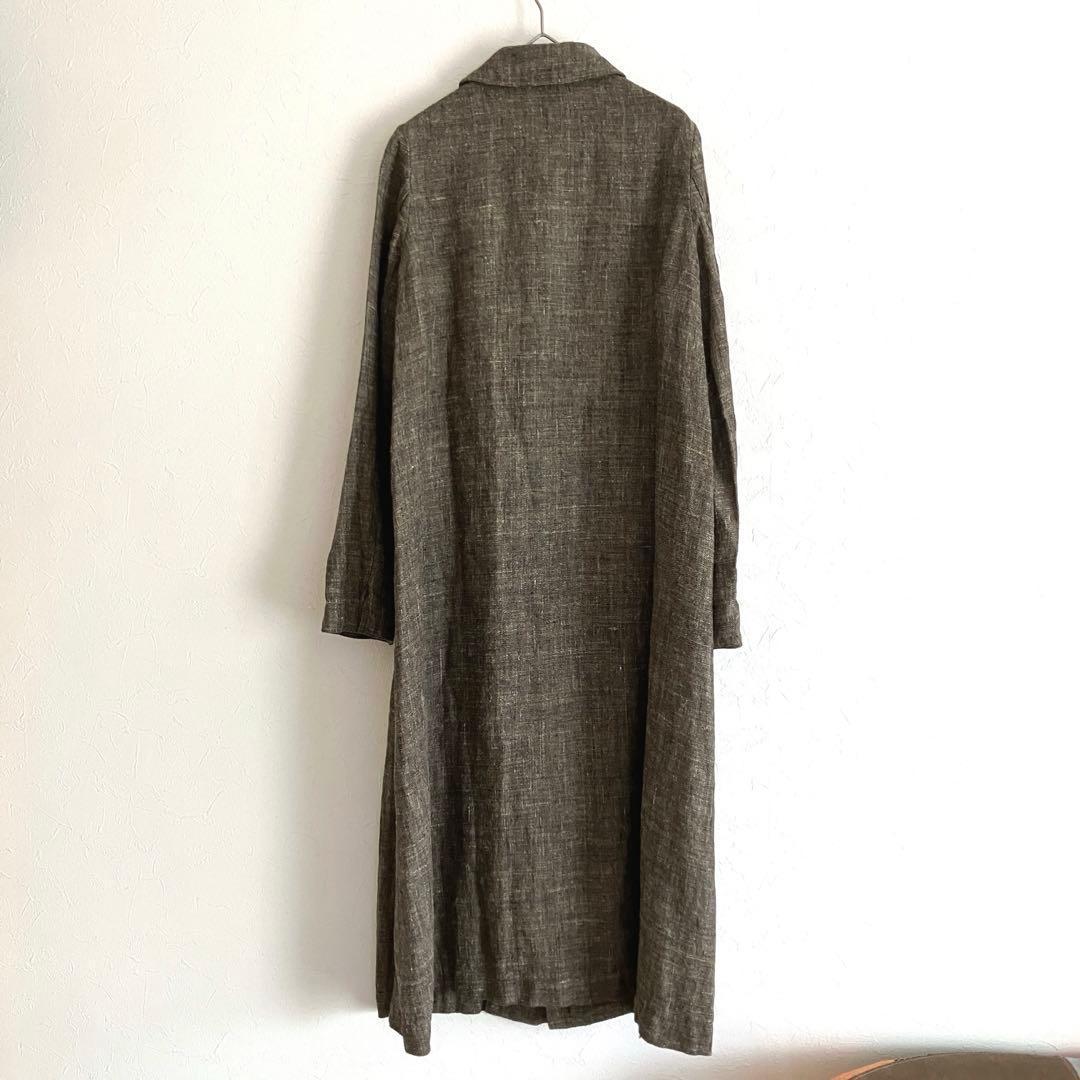 45R リネンツイードコート 定価10万 ステンカラーコート ロング サイズ2