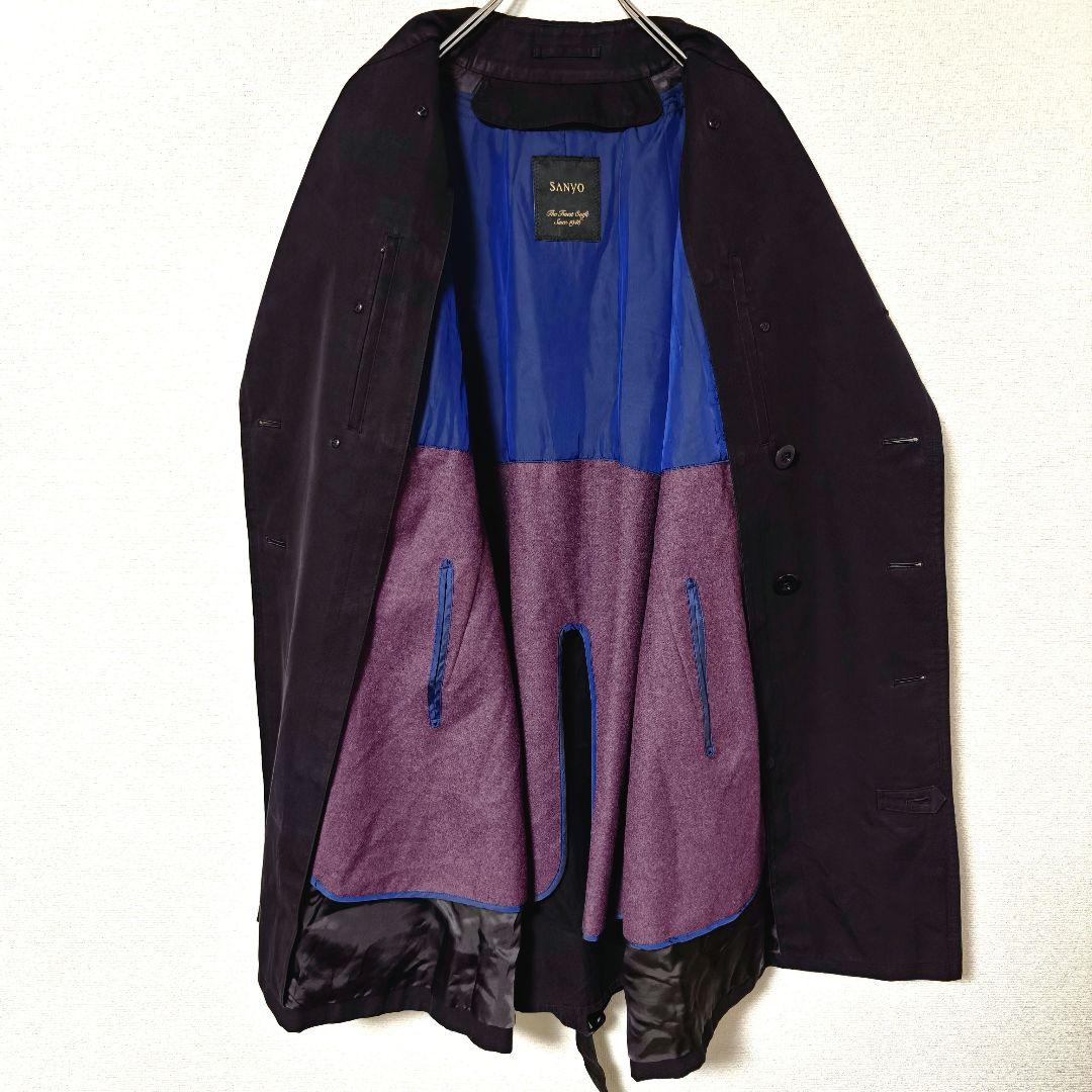 サンヨー トレンチコート 黒 L コットン 水牛ボタン 100年コート ライナー