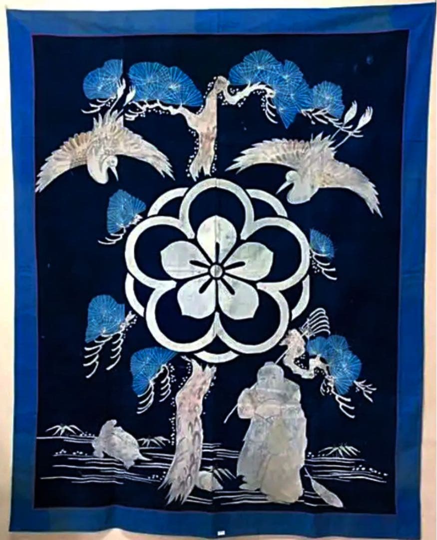 藍染布  筒描き   タペストリー　古布  希少❣️