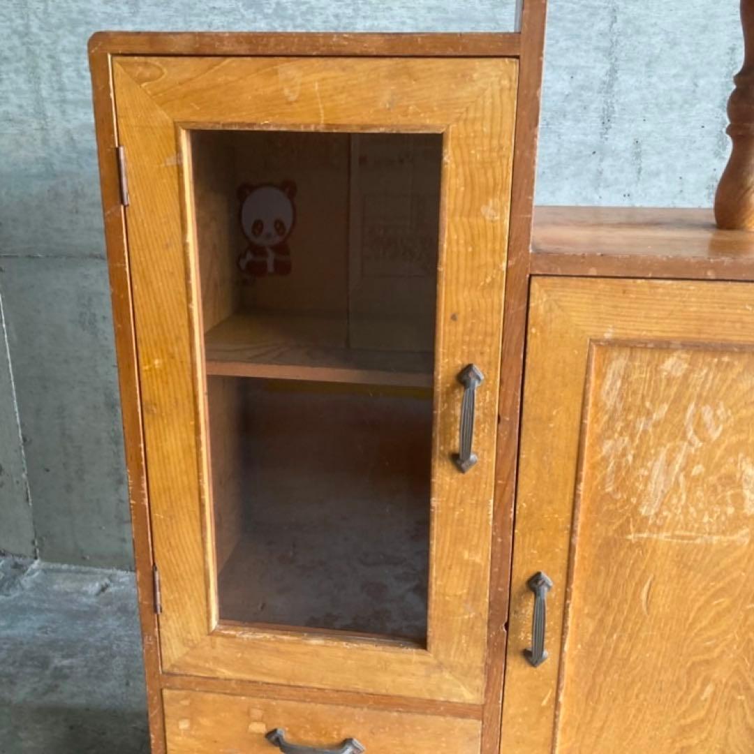 古いキャビネット ラック 飾り棚 違い棚 引き出し 扉 台 収納 木製 レトロ