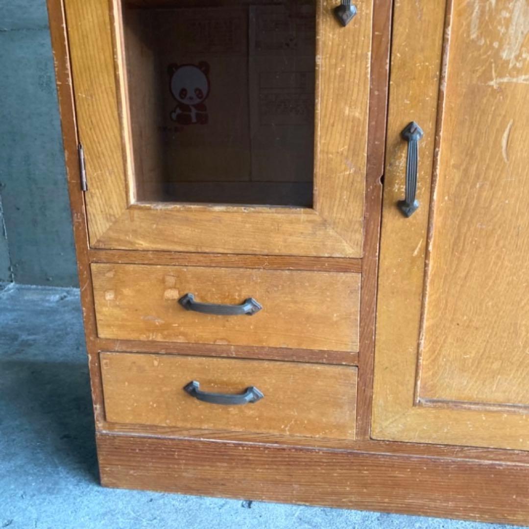 古いキャビネット ラック 飾り棚 違い棚 引き出し 扉 台 収納 木製 レトロ