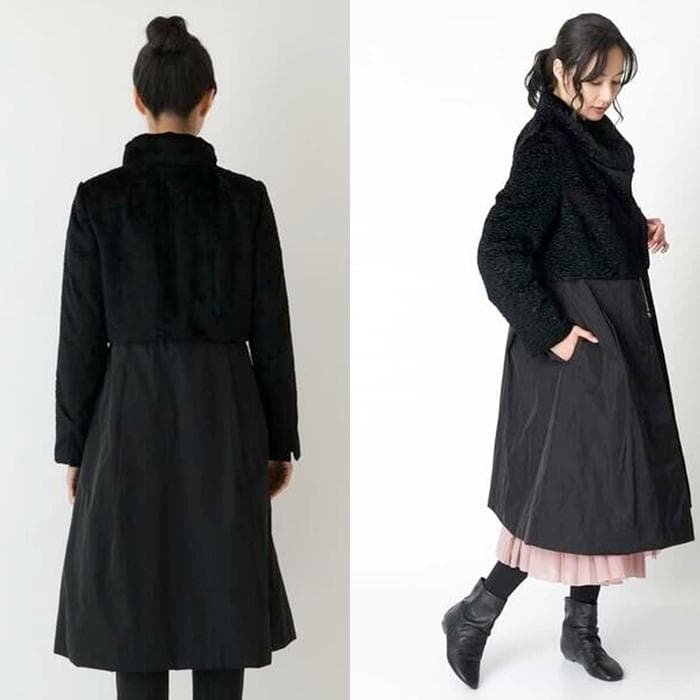 美品■ ヒロコビス■大きいサイズ15号■異素材ドッキングロングコート定価7.5万