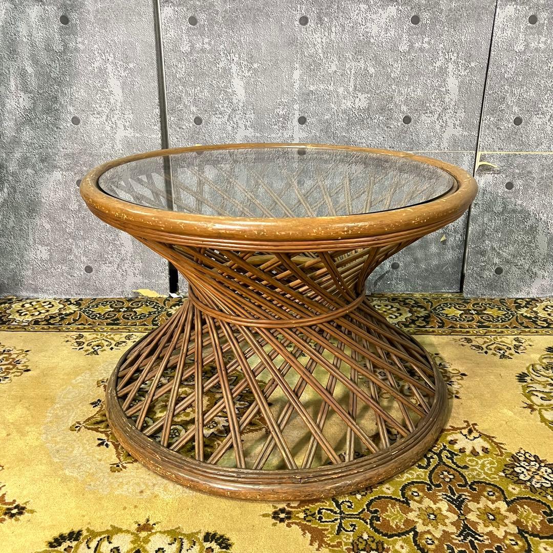 ꧁籐家具꧂コーヒーテーブル&チェア4脚セット ラタン 食卓机 椅子 昭和レトロ