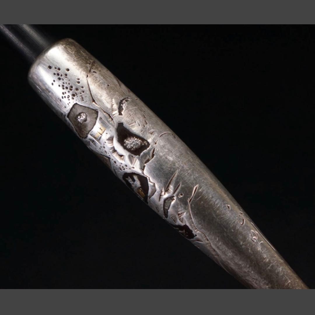 銀細工 金工 正則 象嵌入 銀製煙管 煙管筒 提げ物 根付 彫刻 骨董品 キセル