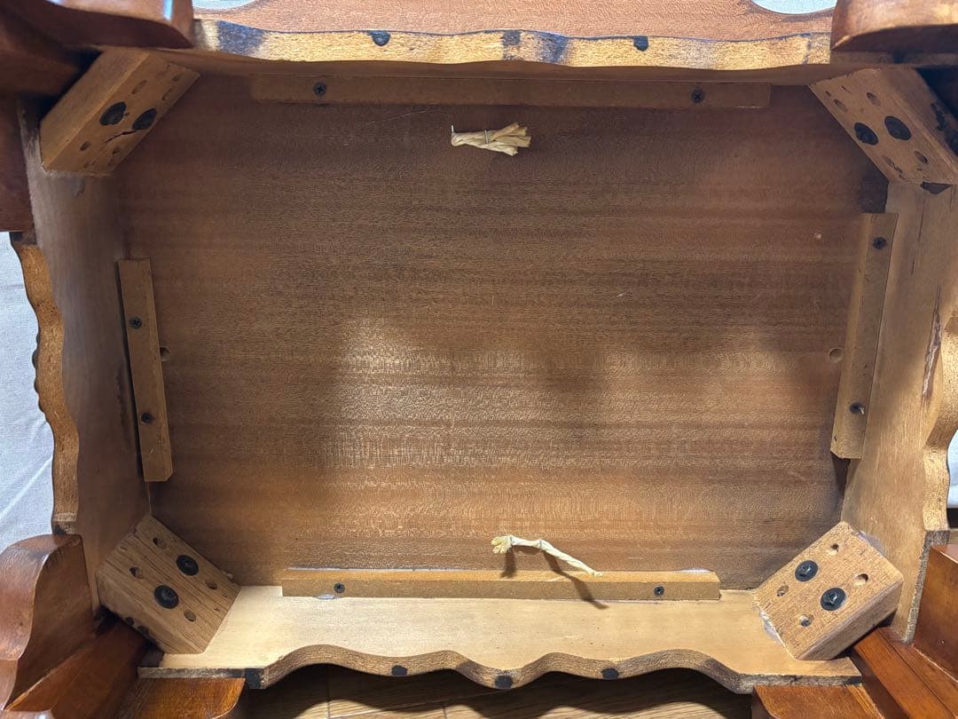 英国調アンティーク 木製 猫足 サイドテーブル ダークブラウン レトロ